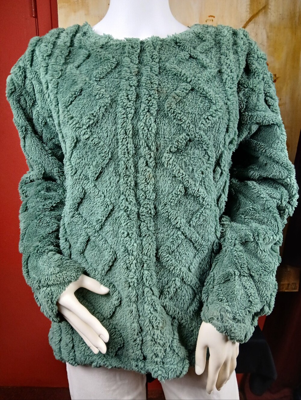 Eddie Bauer Green Cable Fleece Crewneck Pullover Sweater Small